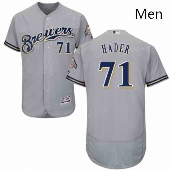 Mens Majestic Milwaukee Brewers 71 Josh Hader Grey Road Flex Base Authentic Collection MLB Jersey
